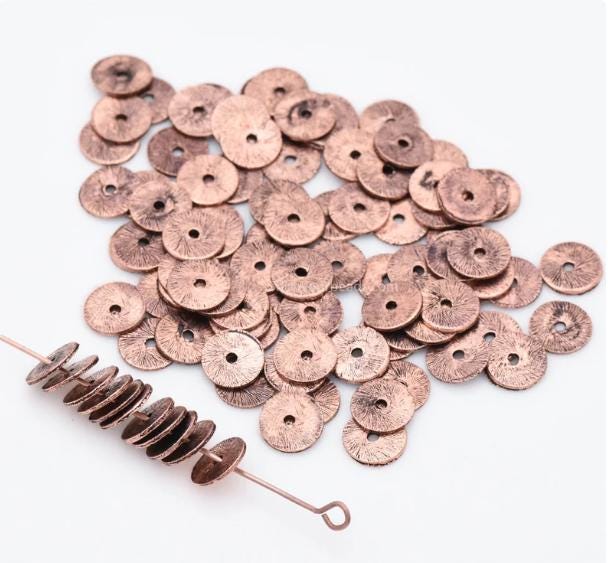Copper Spangles 8mm -150pcs Flat Antique Copper Disc Spacer Beads, Brushed Finish ...