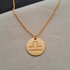 Dainty 14k Solid Gold Libra Zodiac Necklace, Libra Symbol Pendant, Zodiac Solid Gold, Personalized Libra Sign Zodiac Pendant, Custom Zodiac