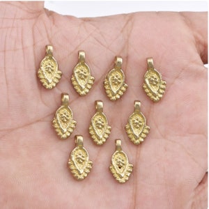 16mm - 30pcs Small Boho Raw Brass Charms, Ethnic Brass Pendants, Tribal Charms For Jewelry Making And Micro Macrame, Brass Supplies Findings
