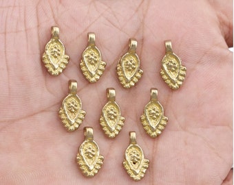 16mm - 30pcs Small Boho Raw Brass Charms, Ethnic Brass Pendants, Tribal Charms For Jewelry Making And Micro Macrame, Brass Supplies Findings