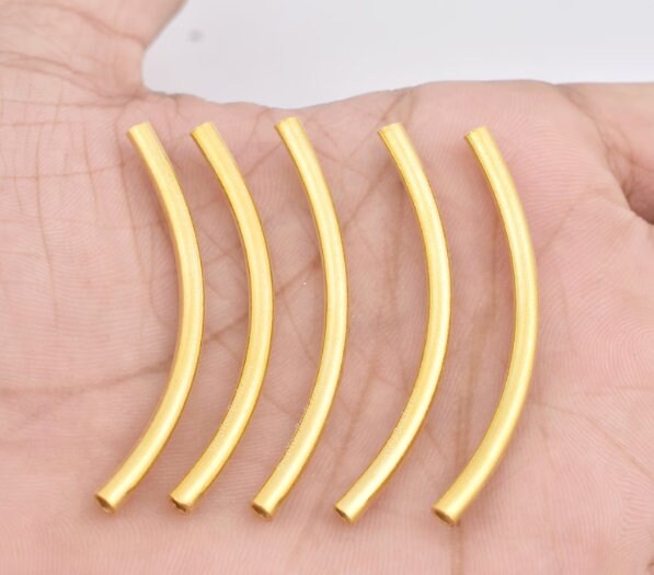 50mm -10pc Gold Curved Tube Beads For Jewelry Making, Gold Plated Tubes, Curved Tube Beads For Necklace-Bracelet-Craft, Findings-Supplies