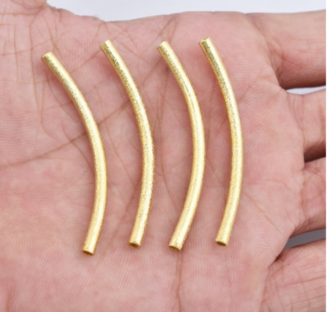 8pc50mm Gold Curved Tube Beads, Brushed Finish Gold Plated Tubes, 2mm
