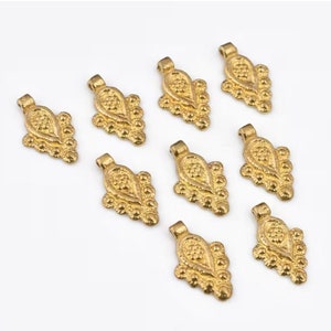 21mm - 20pcs Small Boho Raw Brass Charms, Ethnic Brass Pendants, Tribal Charms For Jewelry Making And Micro Macrame