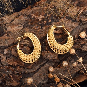 14kGold-35mm Hoops Earrings, Rose Gold -Silver Bali Earrings, Handmade Earrings, Beach Wear Hoops, Gift Her-Anniversary-Mother, Fancy Hoops