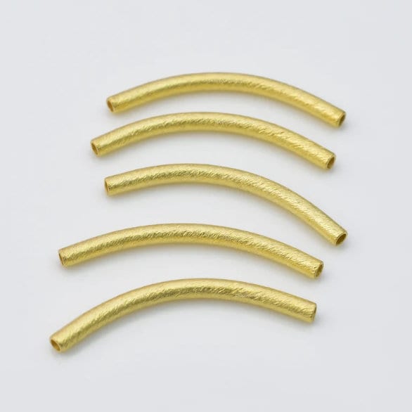 Buy 10pc 40mm Gold Curved Tube Beads, Brushed Finish Gold Plated Pipes