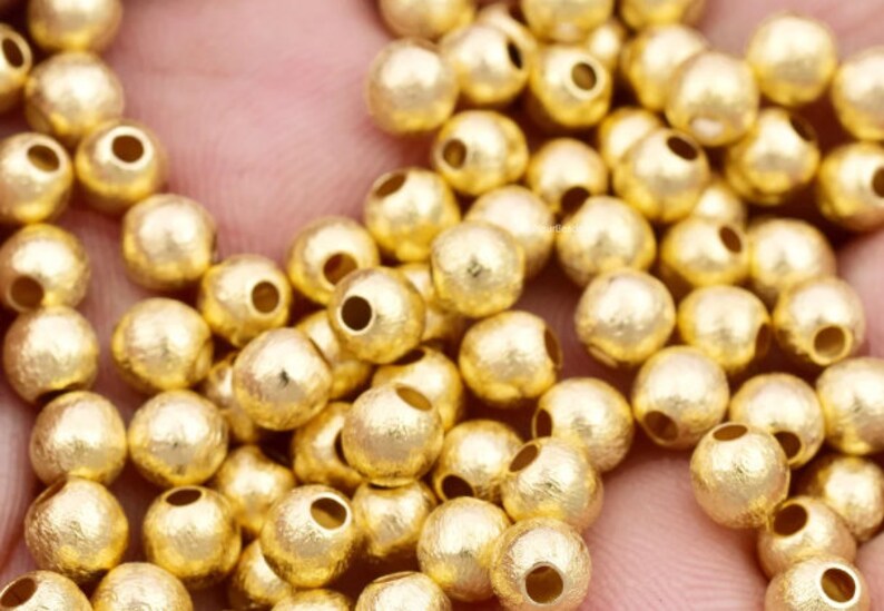 4mm 190pcs Gold Ball Beads , Gold Plated Round Brushed Spacer Beads For Jewelry Making, Copper Ball Beads, Necklace-Bracelet Ball Beads image 2