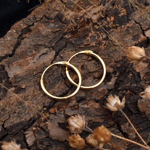 15mm- 14k Gold Hoop Earrings, 15mm Silver Hoop Earring, Rose Gold Plated 15mm Daily Wear Hoops, Minimal Hoops, Gift For Mother Anniversary