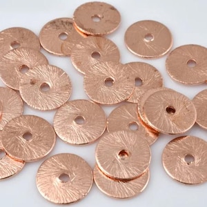 10mm -50pcs Flat Copper Disc Spacer Beads, Brushed Finish, Copper Plated Disk Beads For Jewelry Making, 10mm Spangles-Washers, Bracelet-Neck