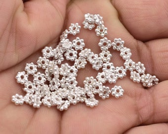 5mm - 200pc Shiny Silver Daisy Spacers, Heishi Spacers, Bali Silver Beads, Flower Spacers, Silver Plated Metal Spacers For Jewelry Making