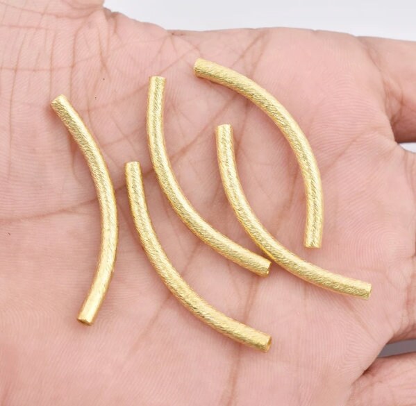 Buy 10pc 40mm Gold Curved Tube Beads, Brushed Finish Gold Plated Pipes