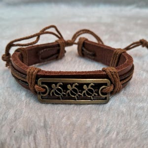 Ocean Leather Bracelet with Sea Turtle, Bangle Maori Style Gift for Men Women, Armband Polynesian Tribal Nautical Hawaiian Jewelry, Bracelet