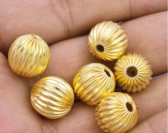 12 mm - 20 cuentas de oro, cuentas de bolas corrugadas chapadas en oro, cuentas espaciadoras de oro brillante, espaciador de bolas corrugadas, para la fabricación de collares y pulseras