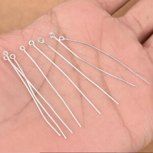 155 peças - Alfinete de olhal banhado a prata, 50 mm de comprimento/2 polegadas de comprimento/calibre 21 - Fio meio duro, pinos de cabeça de cobre, alfinete de olhal de prata, suprimentos para joias