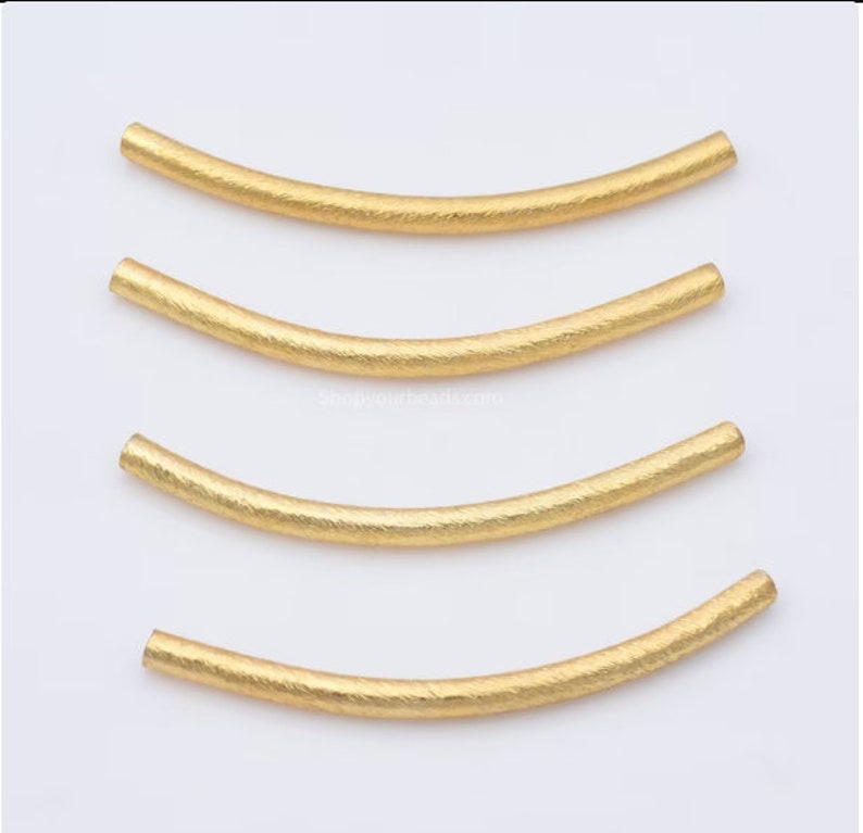 8pc50mm Gold Curved Tube Beads, Brushed Finish Gold Plated Tubes, 2mm