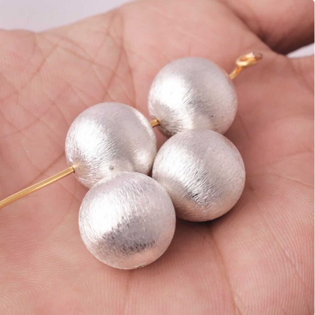 16mm 6pc Large Silver Ball Beads, Brushed Round Spacer Beads, Metal