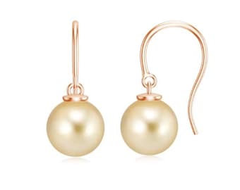 Golden South Sea Balls Pearl Earrings, Bridesmaid Pearl Earrings, Minimalist Wedding Jewelry, Gift for Her, Womens day, Mother&#39;s day gift