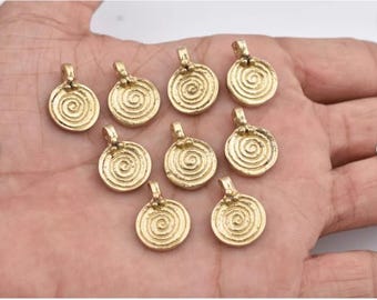 13mm - 12pcs Raw Brass Charms, Spiral Tribal Brass Pendants, Ethnic Charms , Boho Pendants For Jewelry Making And Micro Macramé