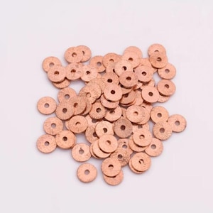 6mm -150pcs Flat Copper Disc Spacer Beads, Brushed Finish, Copper Plated Disk Beads For Jewelry Making, 6mm Spangles Washer Beads