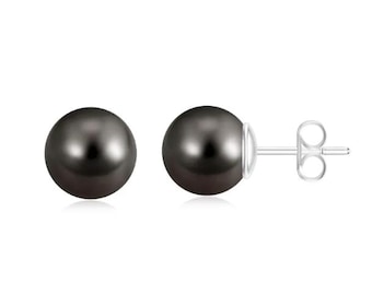 Tahitian Pearl Stud Earrings 6,8,10mm, Silver Filed Stud, Pearl Studs, Solitaire Studs, Birthday Gift, Black Pearl Studs, June Birthstone