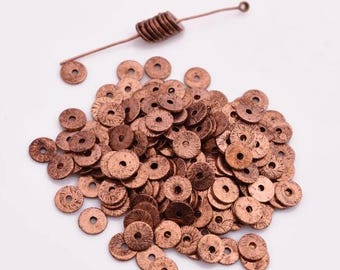 6mm -150pcs Flat Antique Copper Disc Spacer Beads, Brushed Finish