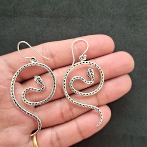 Snake Earrings, Oxidized Dangle Drop Earrings, Silver Platted Earrings, Spiral Earrings, Earrings For Her, Gift For Mother, Summer Jewellery