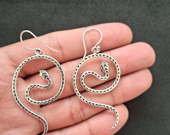 Snake Earrings, Oxidized Dangle Drop Earrings, Silver Platted Earrings, Spiral Earrings, Earrings For Her, Gift For Mother, Summer Jewellery