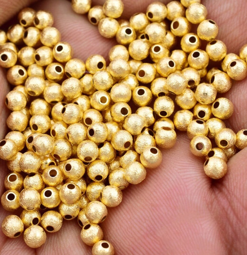 4mm 190pcs Gold Ball Beads , Gold Plated Round Brushed Spacer Beads For Jewelry Making, Copper Ball Beads, Necklace-Bracelet Ball Beads image 1