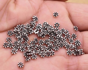 4mm - 200pc Silver Daisy Spacers, Silver Flower Spacers, Bali Silver Spacers For Jewelry Making, Antique Silver Spacer Findings