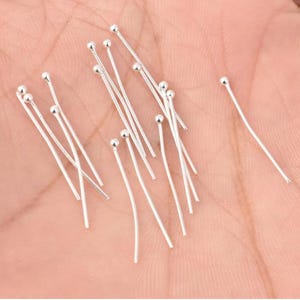 250 peças - Pinos de cabeça esférica redondos banhados a prata, 20 mm de comprimento - 3/4 de polegada de comprimento - Pinos de cabeça de cobre calibre 23, pinos de olhal de prata, pinos de cabeça solta, descobertas