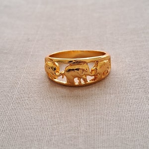 Gold Elefant Ring, Elefantenband, Vergoldetes Band, Glücksring, Orientalischer Ring, Tierring, Vintage Band, Gold Boho Ring, Gold Vermeil Ring