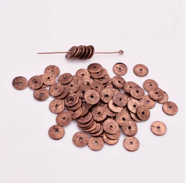 Copper Spangles 8mm -150pcs Flat Antique Copper Disc Spacer Beads, Brushed Finish ...