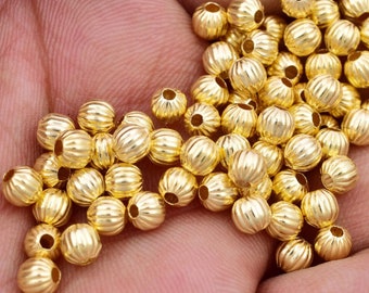 4mm - 240pc Gold Beads, Real Gold Plated Corrugated Ball Beads, Shiny Gold Spacer Beads, Corrugated Ball Beads, For Necklace-Bracelet