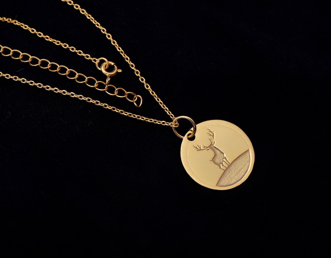 Dainty 14k Gold Deer Necklace, Personalized Deer Pendant, Minimal Layering Necklace, Animal