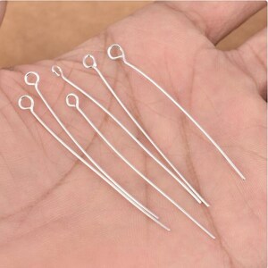 110 peças - Alfinetes de olhal banhados a prata, 52 mm de comprimento / 2 polegadas de comprimento / tamanho do furo de 2,2 mm / calibre 21 - Fio meio duro, pinos de cabeça de prata, acessórios de cobre