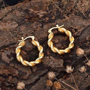 14kGold - 25mm Twisted Wire Hoops Earrings, 25mm Rose Gold -Silver Earrings,  Rope Earrings, Daily Wear Beach Hoops, Gift Her-Anniversary