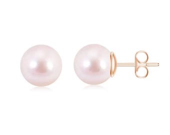 Akoya Pearl Earrings Studs, AAA 6mm-8mm 10mm Silver lookalike Earrings for Women, Japanese Pink Pearl Stud Earrings For Women And Men, Studs