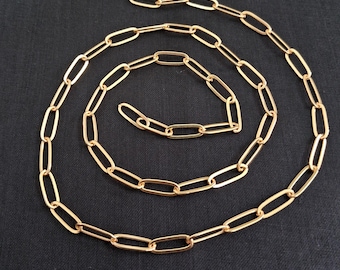 14k Paper Clip Gold Filled Chain Necklace, Copper Paper Chain For Necklace Bracelet, Bulk Link Chain for Jewelry Making, 14*5mm Paper Clip