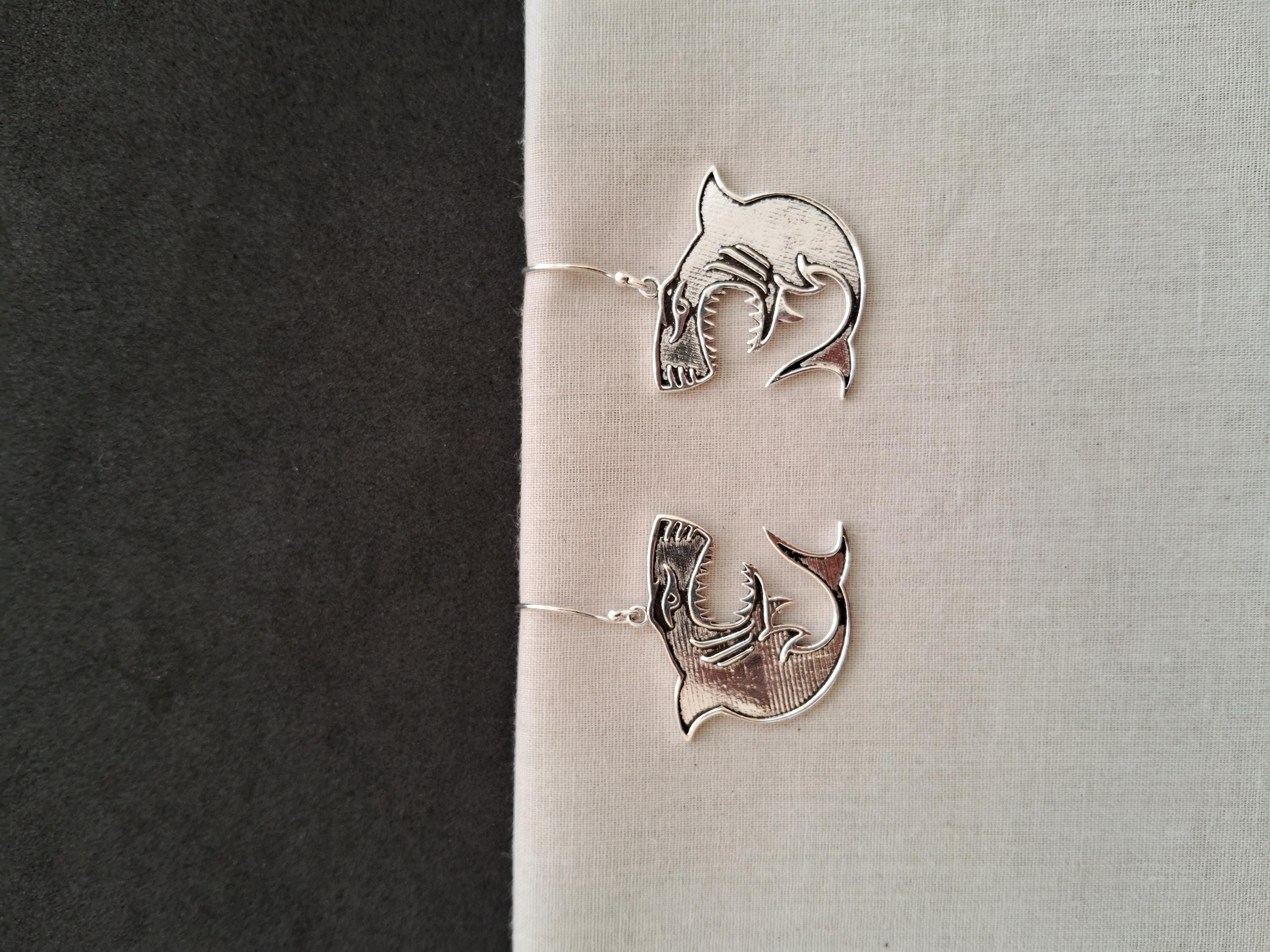 Dolphin Earrings, Monster Embossed Dangle Earring, Silver Lookalike Earring, Handmade Earrings, Tear Drop Earring, Gift For Sister, Gift Her