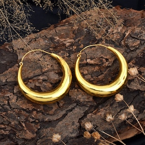 14kGold-45mm Hoops Earrings, 45mm Rose Gold -Silver Kaiju Bali Earrings,  Moon Earrings, Daily Wear Beach Hoops, Gift Her-Anniversary-Mother
