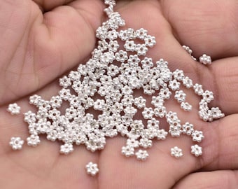 3mm - 250pc Shiny Silver Daisy Spacers, Heishi Spacers, Bali Silver Beads, Flower Spacers, Silver Plated Metal Spacers For Jewelry Making