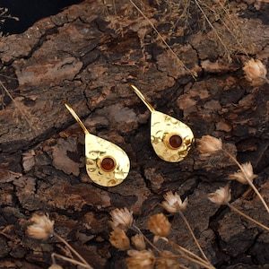 14k Gold Minimal Hammered  Drop Earrings, Handmade Dangle Drop Earrings, Minimalist Earring, Gift For Mother-Anniversary-Her Beach Wear Stud