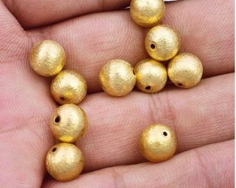 8mm -35pc Gold Plated Spacer Brushed Ball Beads, Brushed Mate Round Hollow Beads Spacers, Jewelry Necklace Bracelet Findings-Supplies