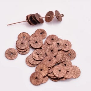 10mm - 100pcs Antique Copper Heishi Beads , Flat Disc Spacer Beads, Brushed Copper Plated Flat Disc Beads, 10mm Spangles Washer