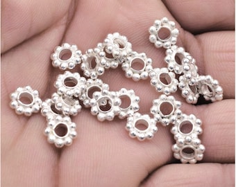 8mm - 50 pc Shiny Silver Heishi Beads,  Silver Plated Daisy Spacer Beads, Silver Bali Spacer Beads For Jewelry Making 3mm - 3.5 Hole