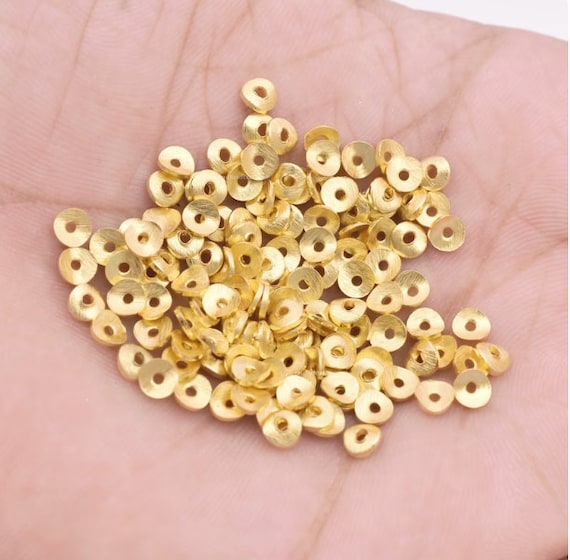 4mm -220pcs Gold Plated Wavy Disc Spacers, Brushed Wavy Potato Chips, Metal Disk Beads, Heishi Spacers, 4mm Wafer Spangles-Disc, Findings