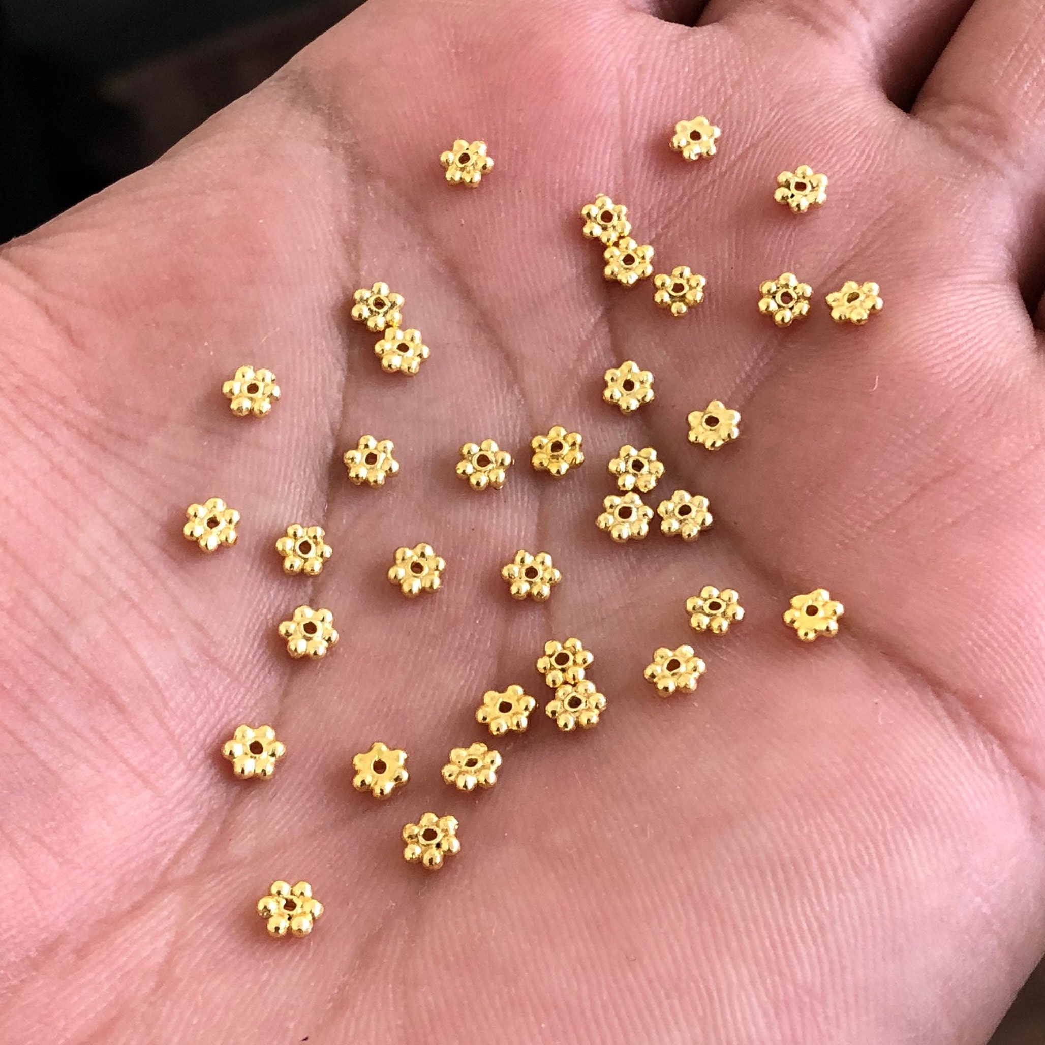 3.5 Mm 100pcs gold Daisy Spacers, Flower Heishi Beads for Jewelry