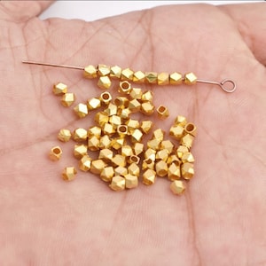 3mm - 200pc Diamond Cut Faceted Jewelry Beads in 22K GOLD Plating, Diamond Cut Spacer Beads, Faceted Spacer Beads, Copper-Brass Findings