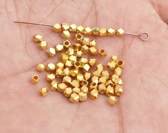 3mm - 200pc Diamond Cut Faceted Jewelry Beads in 22K GOLD Plating, Diamond Cut Spacer Beads, Faceted Spacer Beads, Copper-Brass Findings