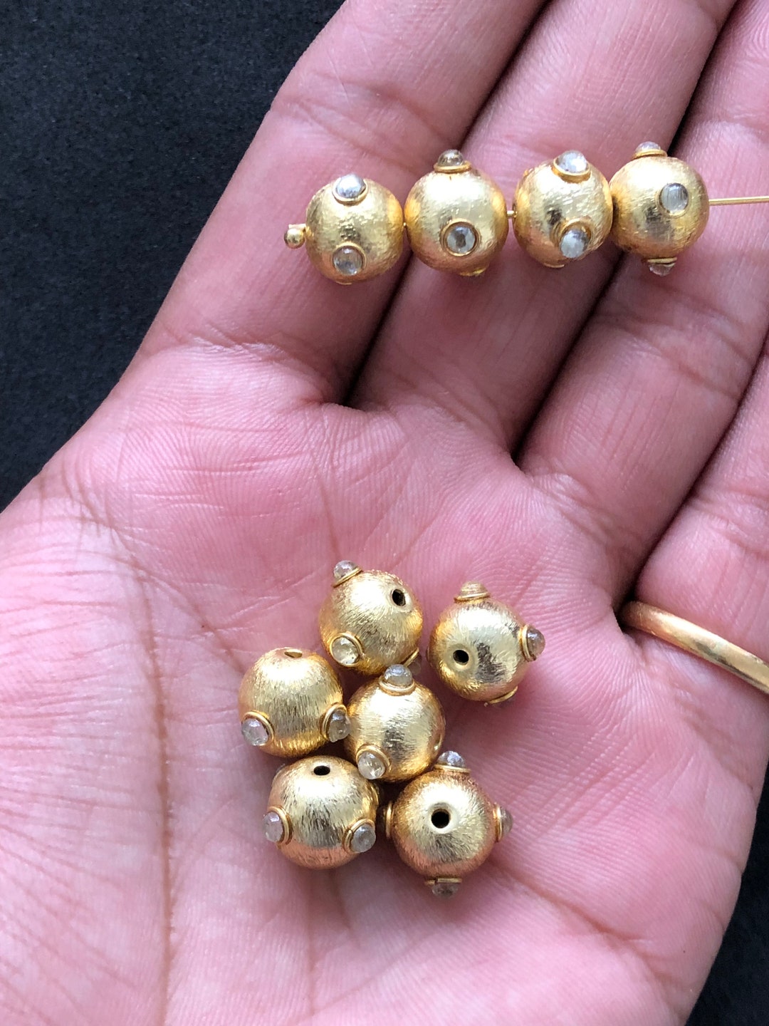 10mm 10pcs Gold Brushed Diamond Ball Bead Mate Stone Spacer Etsy UK
