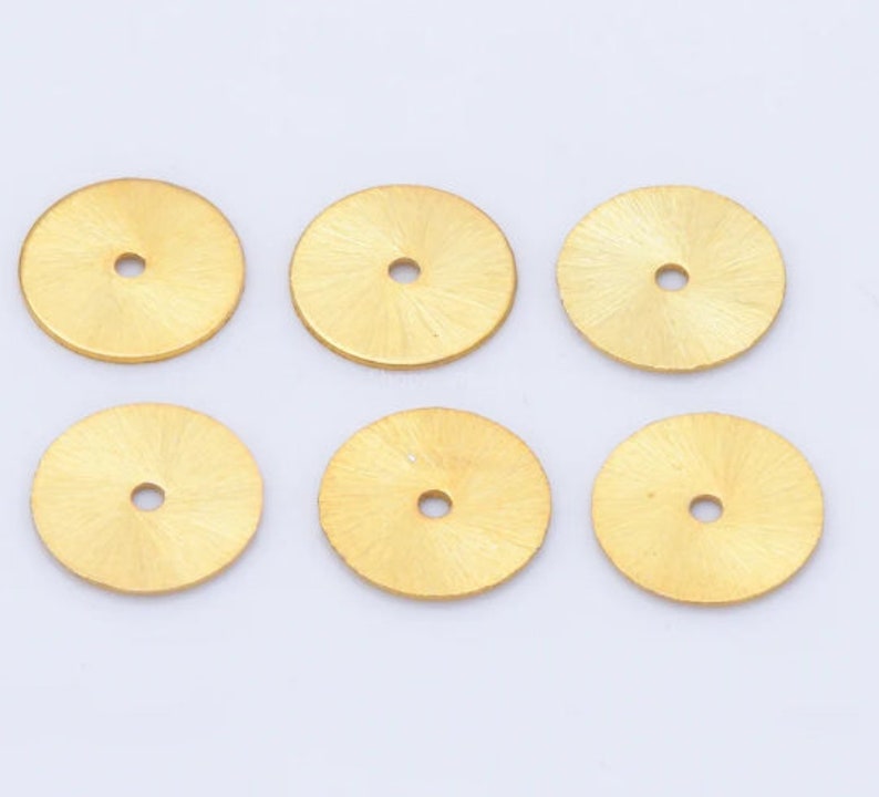 14mm 30pc Flat Gold Plated Disc Spacer Beads, Brushed Gold Plated